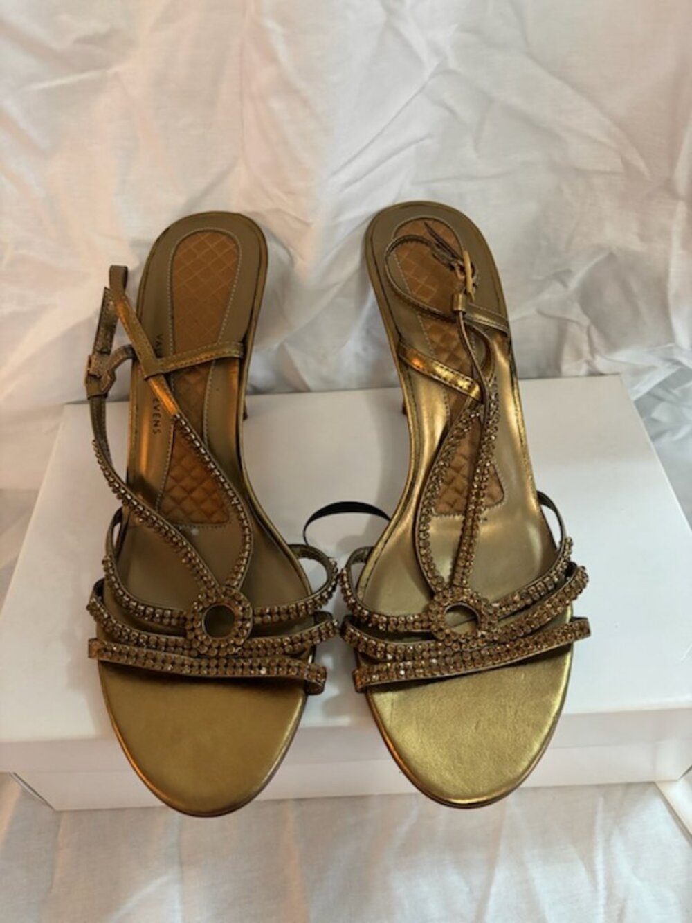 Valerie Stevens gold beaded strappy heels - size 8